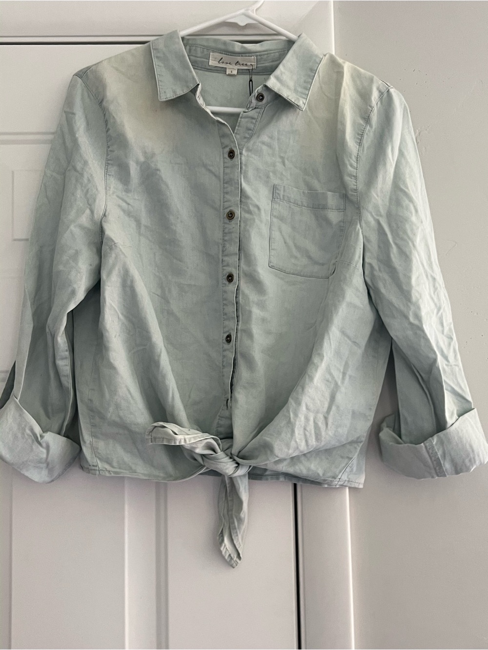Love Tree Mint Tie-Front Button Down Shirt